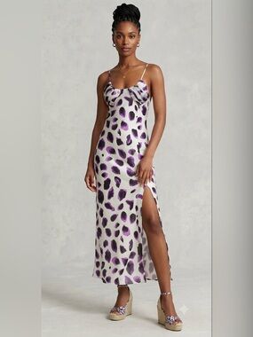 VILA Purple and Black Printed Slip Dress